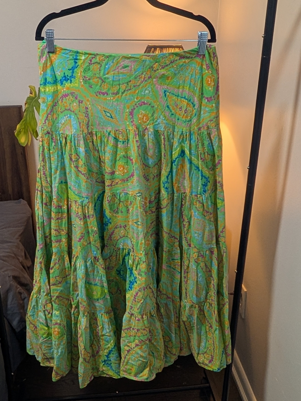 Ralph Lauren Boho Tiered Maxi Skirt in Lime Paisley